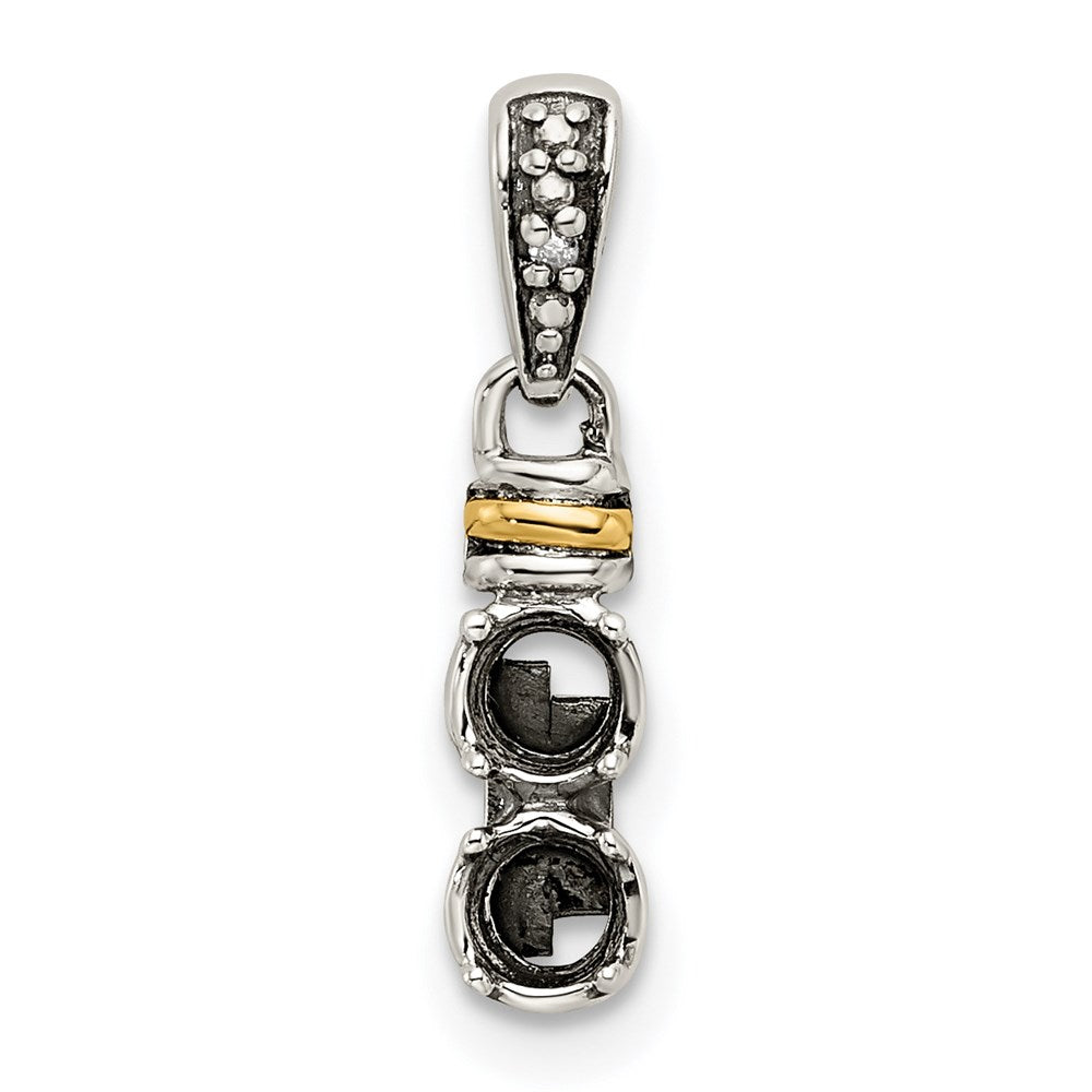 Sterling Silver Antiqued w/14k 2-stone w/Diamond Mother's Pendant - 8