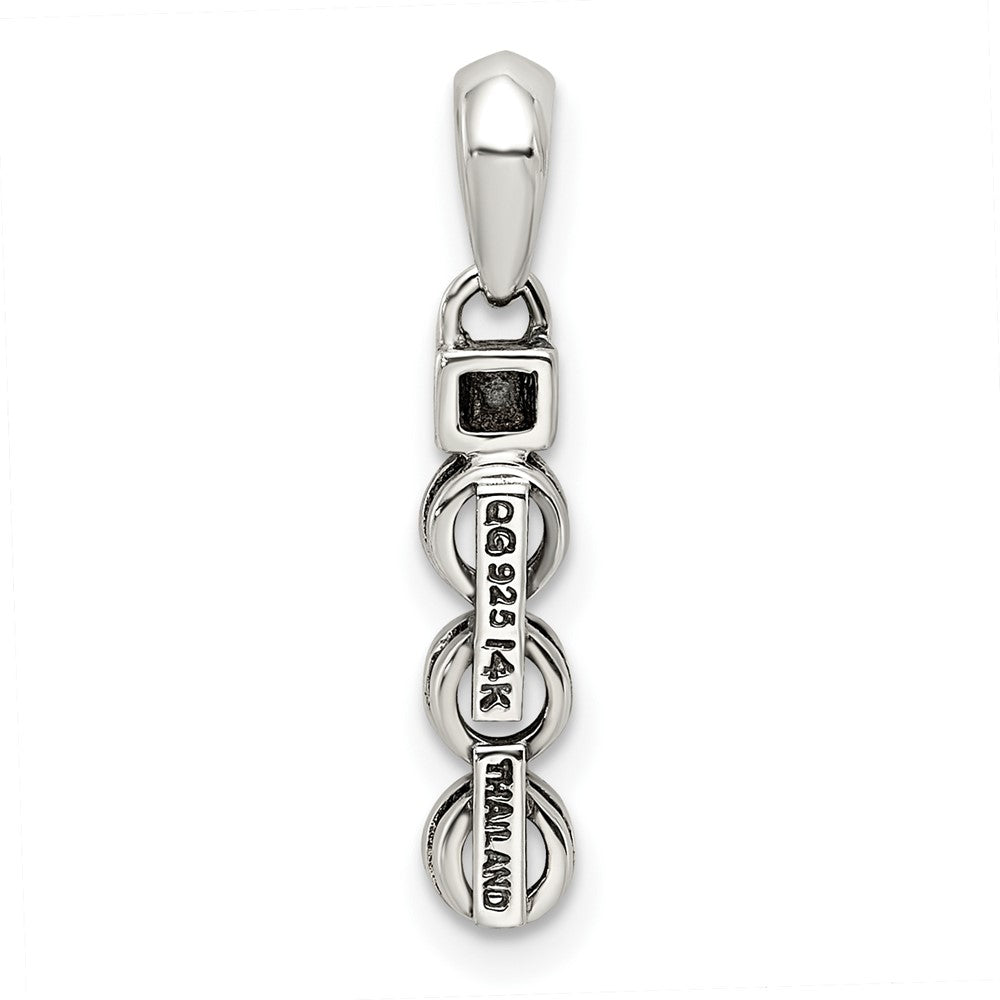 Sterling Silver Antiqued w/14k 3-stone w/Diamond Mother's Pendant
