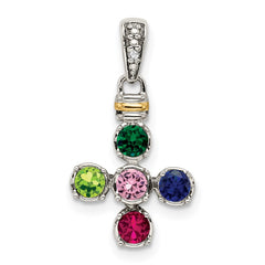 Sterling Silver Antiqued w/14k 5-stone w/Diamond Mothers Pendant Semi-Mount - 5