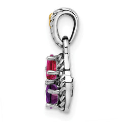 Sterling Silver Antiqued w/14k 2-stone w/Diamond Mother's Pendant - 9