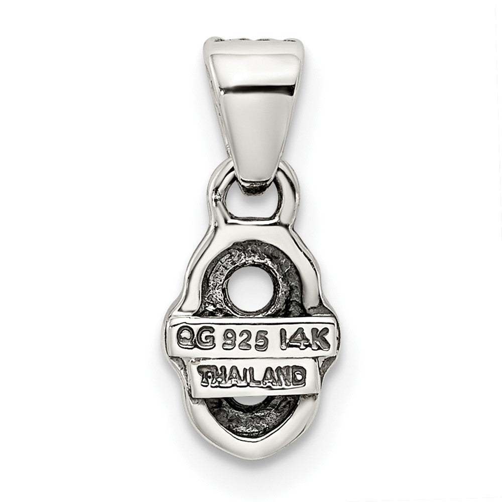 Sterling Silver Antiqued w/14k 2-stone w/Diamond Mother's Pendant - 9