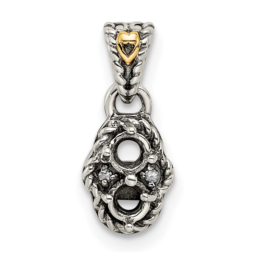 Sterling Silver Antiqued w/14k 2-stone w/Diamond Mother's Pendant - 9