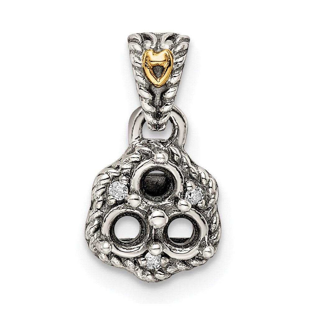 Sterling Silver Antiqued w/14k 3-stone w/Diamond Mother's Pendant - 2