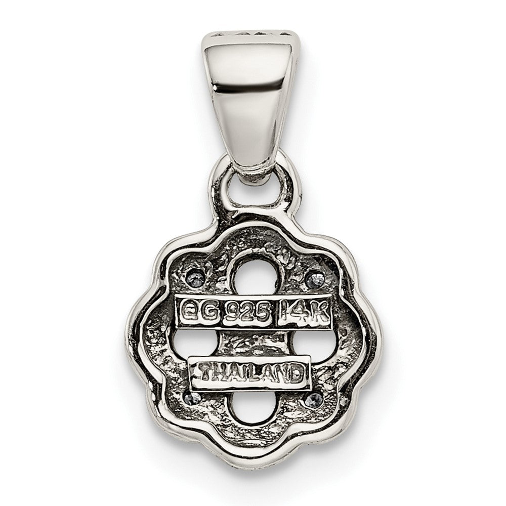 Sterling Silver Antiqued w/14k 4-stone w/Diamond Mother's Pendant - 7