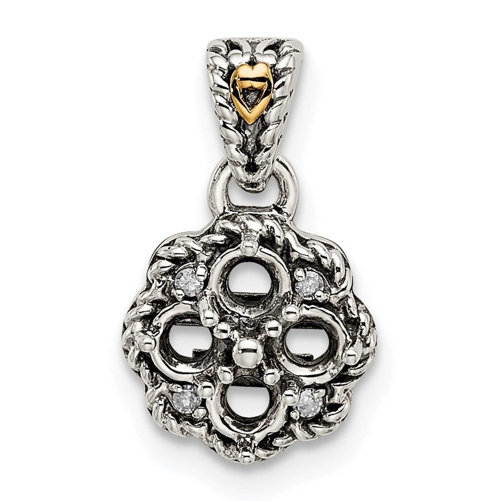 Sterling Silver Antiqued w/14k 4-stone w/Diamond Mother's Pendant - 7