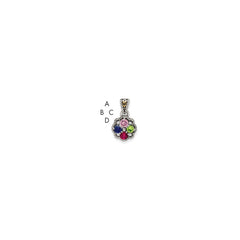 Sterling Silver Antiqued w/14k 4-stone w/Diamond Mother's Pendant - 7
