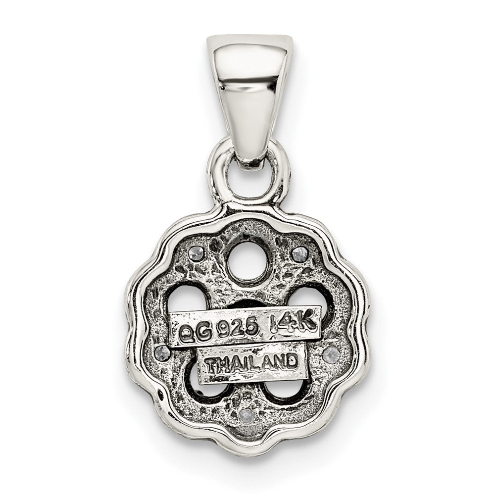 Sterling Silver Antiqued w/14k 5-stone w/Diamond Mother's Pendant - 3