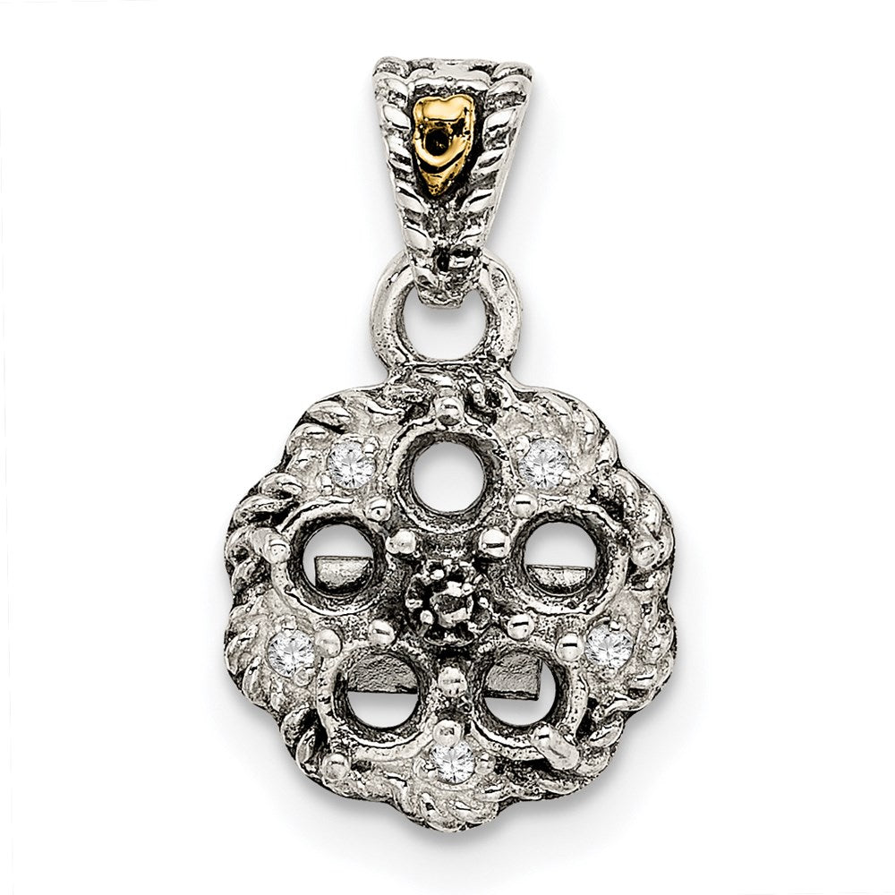 Sterling Silver Antiqued w/14k 5-stone w/Diamond Mother's Pendant - 3
