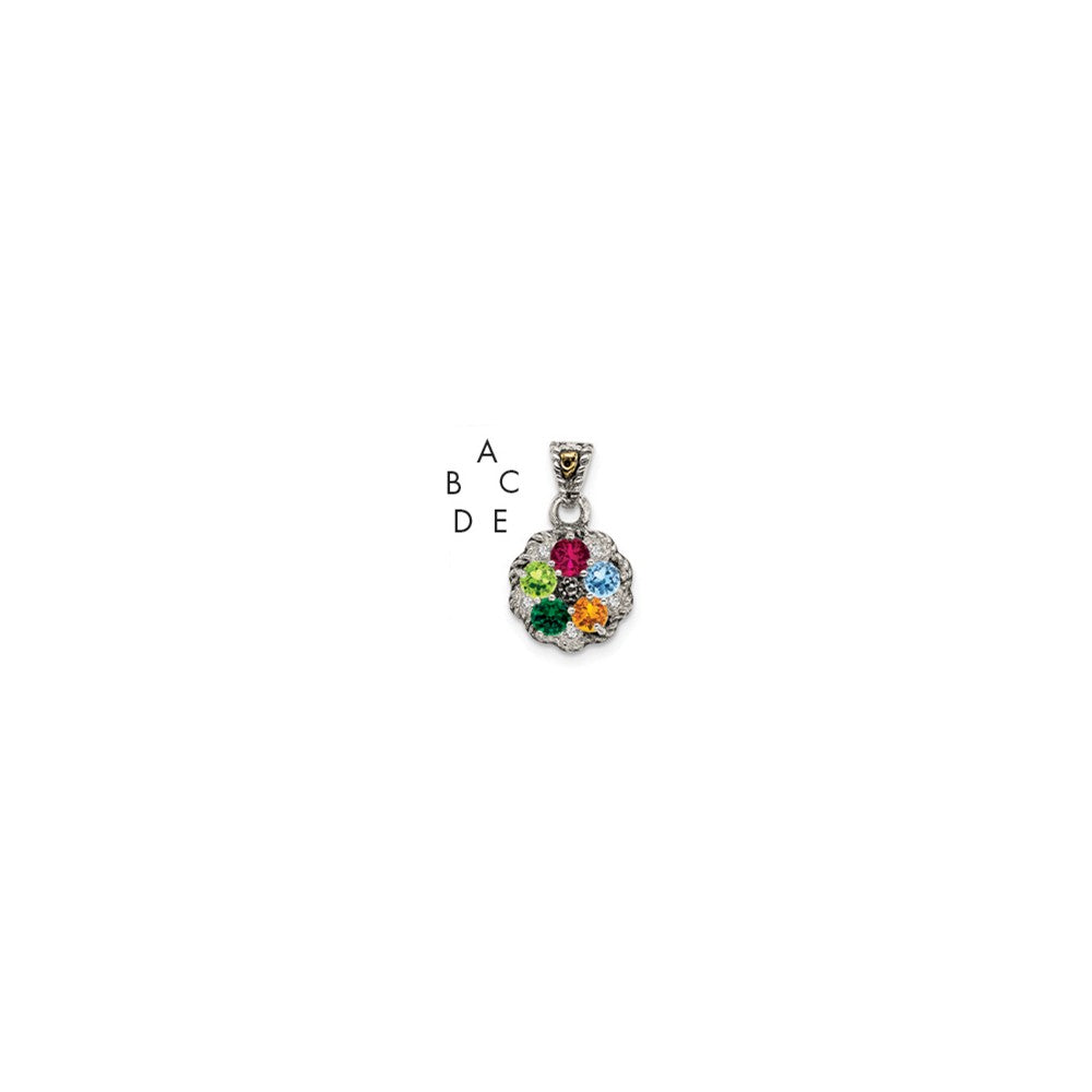 Sterling Silver Antiqued w/14k 5-stone w/Diamond Mother's Pendant - 3