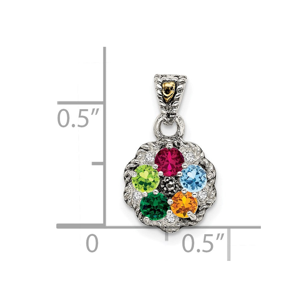 Sterling Silver Antiqued w/14k 5-stone w/Diamond Mother's Pendant - 3