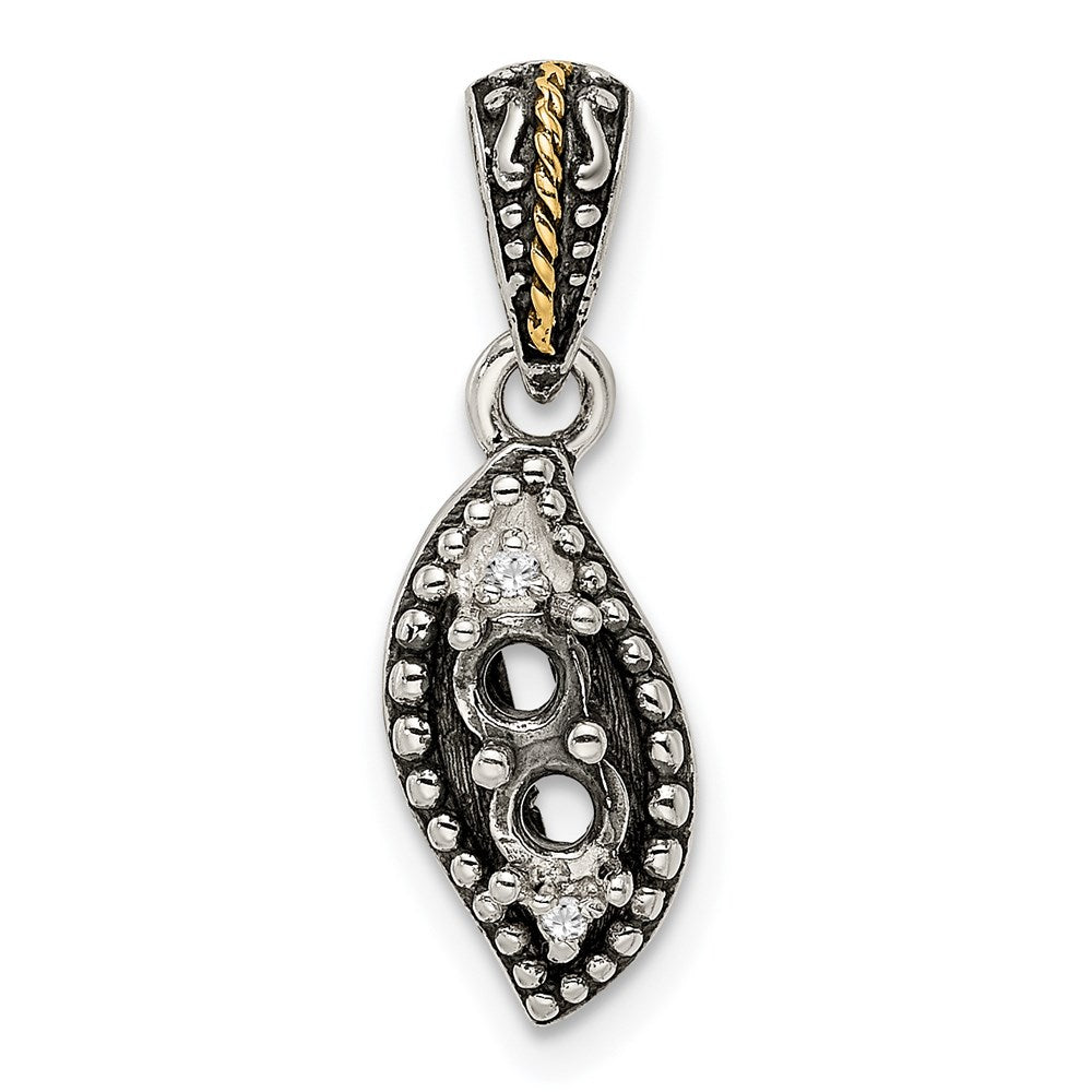 Sterling Silver Antiqued w/14k 2-stone w/Diamond Mother's Pendant - 3