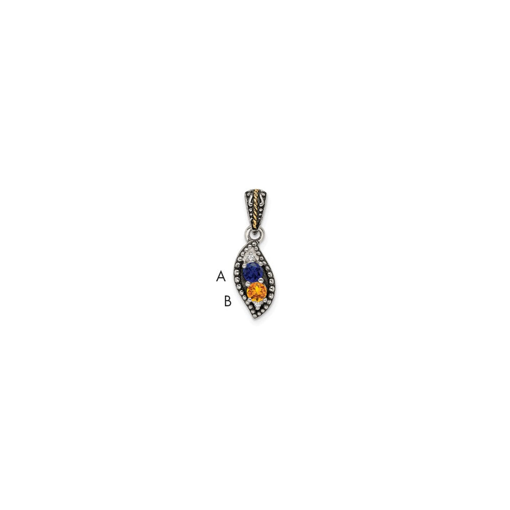 Sterling Silver Antiqued w/14k 2-stone w/Diamond Mother's Pendant - 3