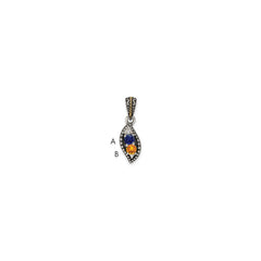 Sterling Silver Antiqued w/14k 2-stone w/Diamond Mother's Pendant - 3
