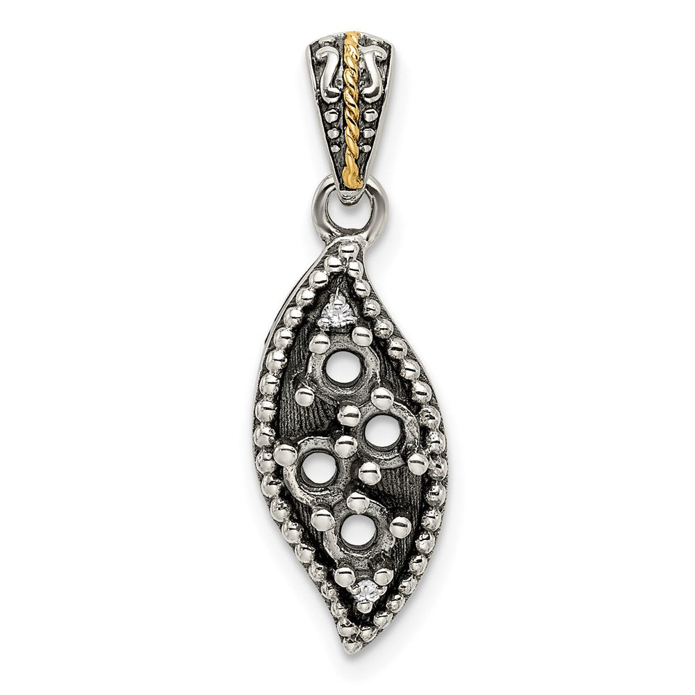 Sterling Silver Antiqued w/14k 4-stone w/Diamond Mother's Pendant - 11