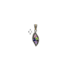 Sterling Silver Antiqued w/14k 4-stone w/Diamond Mother's Pendant - 11