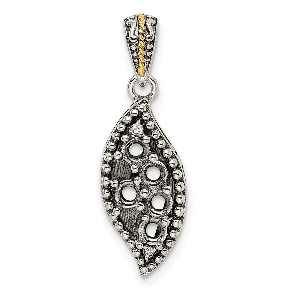Sterling Silver Antiqued w/14k 5-stone w/Diamond Mother's Pendant - 6