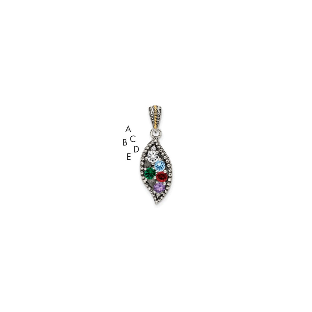 Sterling Silver Antiqued w/14k 5-stone w/Diamond Mother's Pendant - 6