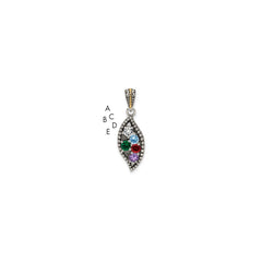Sterling Silver Antiqued w/14k 5-stone w/Diamond Mother's Pendant - 6