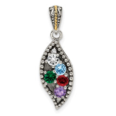 Sterling Silver Antiqued w/14k 5-stone w/Diamond Mother's Pendant - 6