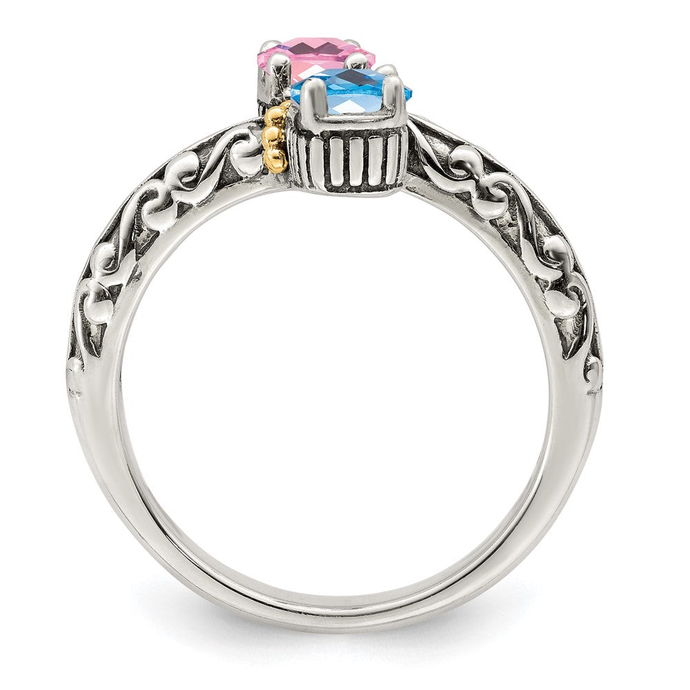 Sterling Silver Antiqued w/14k 2-stone Mother's Ring - 25