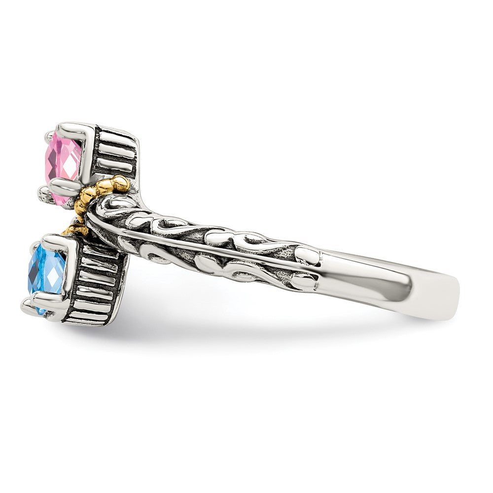 Sterling Silver Antiqued w/14k 2-stone Mother's Ring - 6