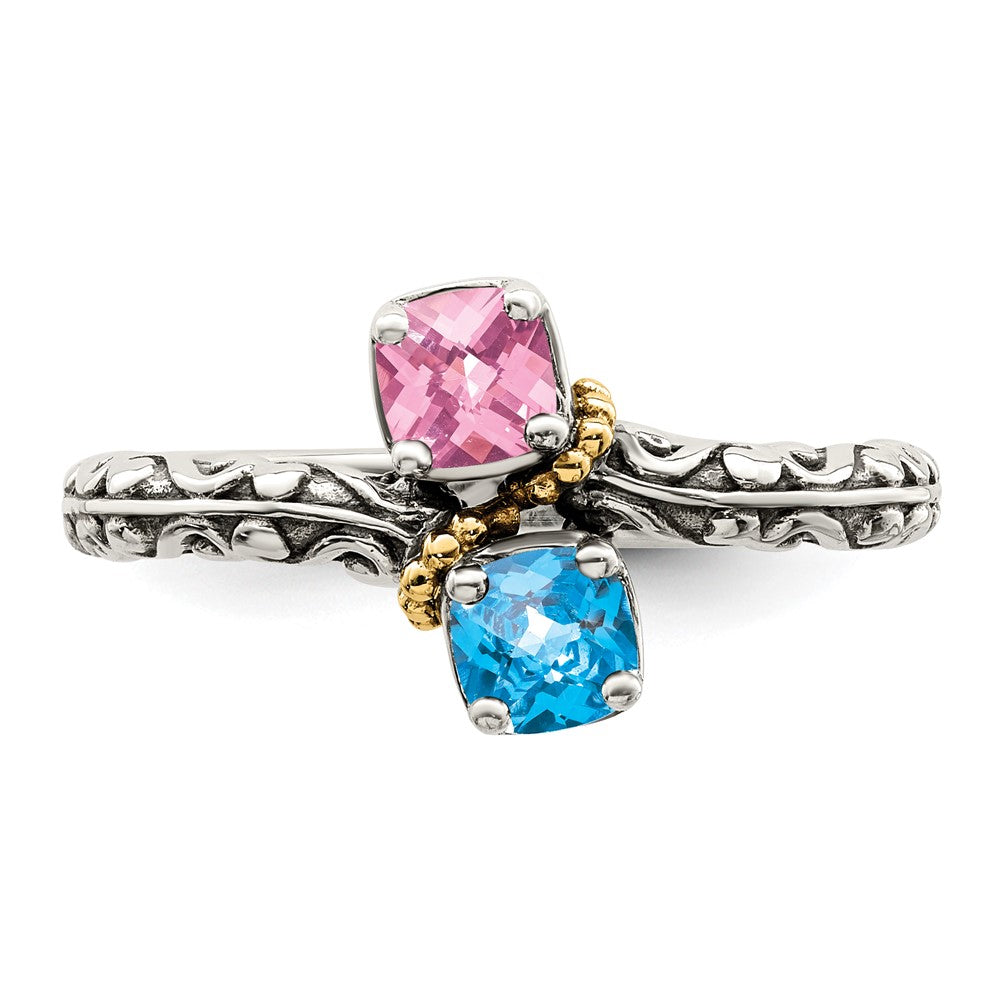 Sterling Silver Antiqued w/14k 2-stone Mother's Ring - 25