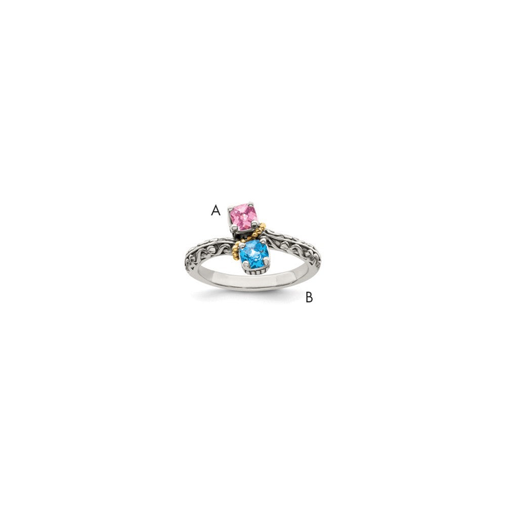 Sterling Silver Antiqued w/14k 2-stone Mother's Ring - 25
