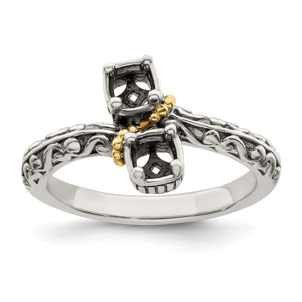 Sterling Silver Antiqued w/14k 2-stone Mother's Ring - 25
