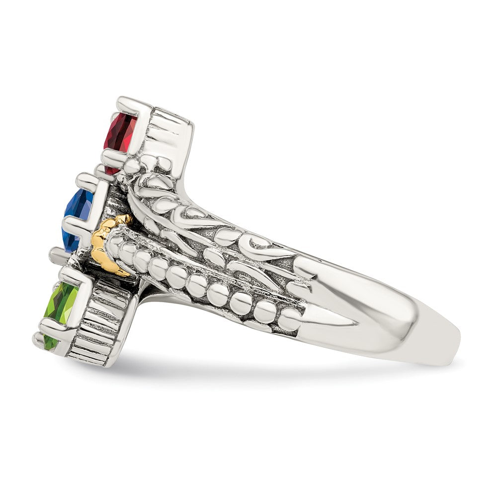 Sterling Silver Antiqued w/14k 3-stone Mother's Ring - 30