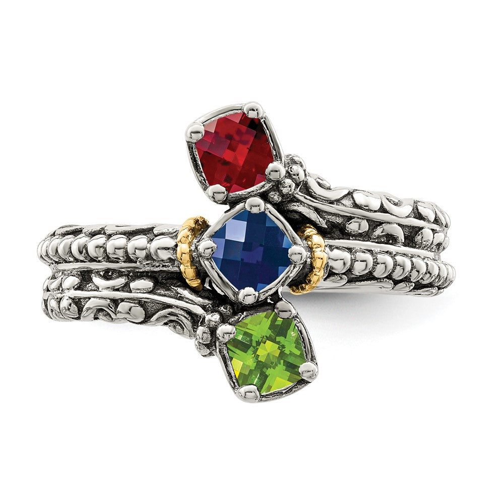 Sterling Silver Antiqued w/14k 3-stone Mother's Ring - 30