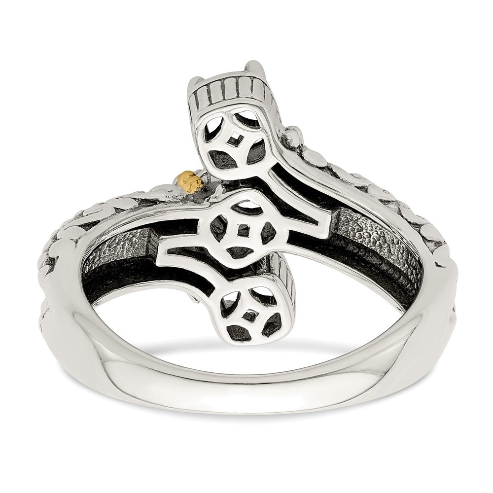 Sterling Silver Antiqued w/14k 3-stone Mother's Ring - 30
