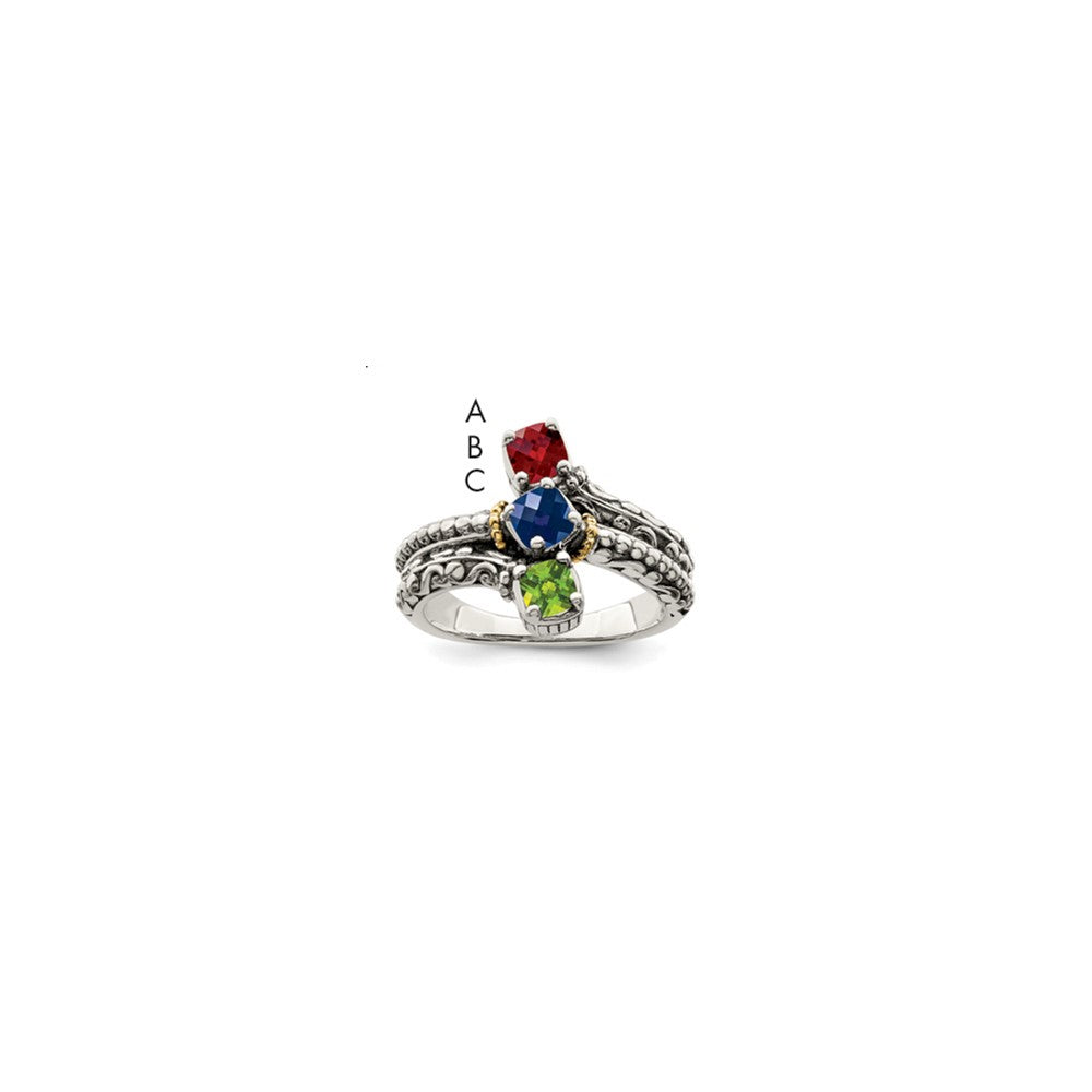 Sterling Silver Antiqued w/14k 3-stone Mother's Ring Mounting - 7