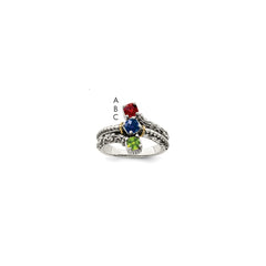 Sterling Silver Antiqued w/14k 3-stone Mother's Ring - 30
