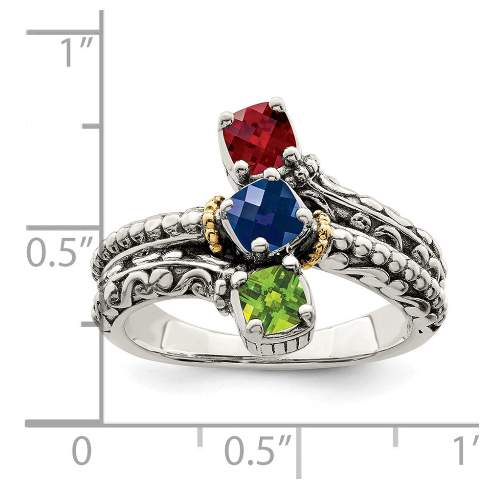 Sterling Silver Antiqued w/14k 3-stone Mother's Ring - 30