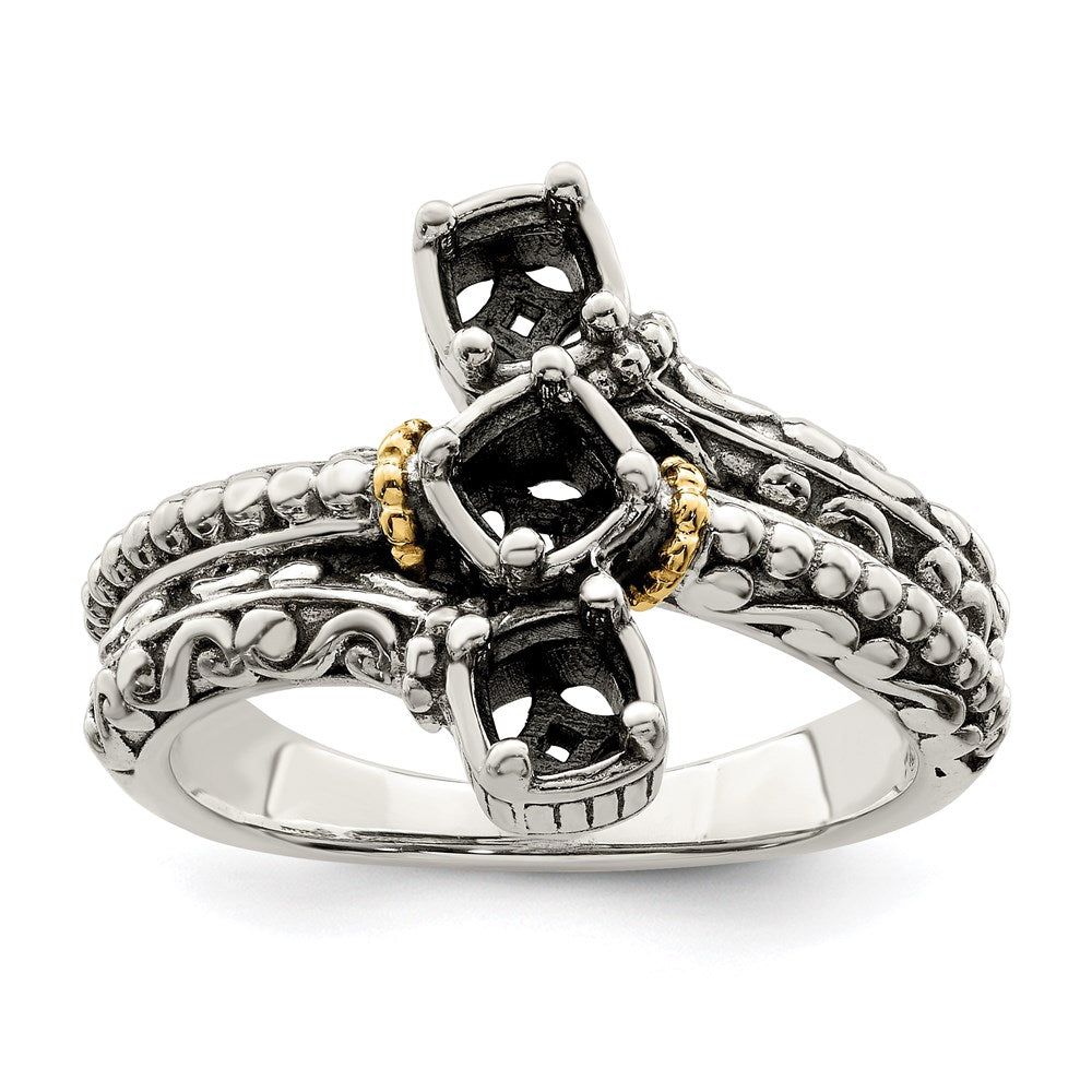 Sterling Silver Antiqued w/14k 3-stone Mother's Ring - 30