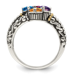 Sterling Silver Antiqued w/14k 4-stone Mother's Ring - 30