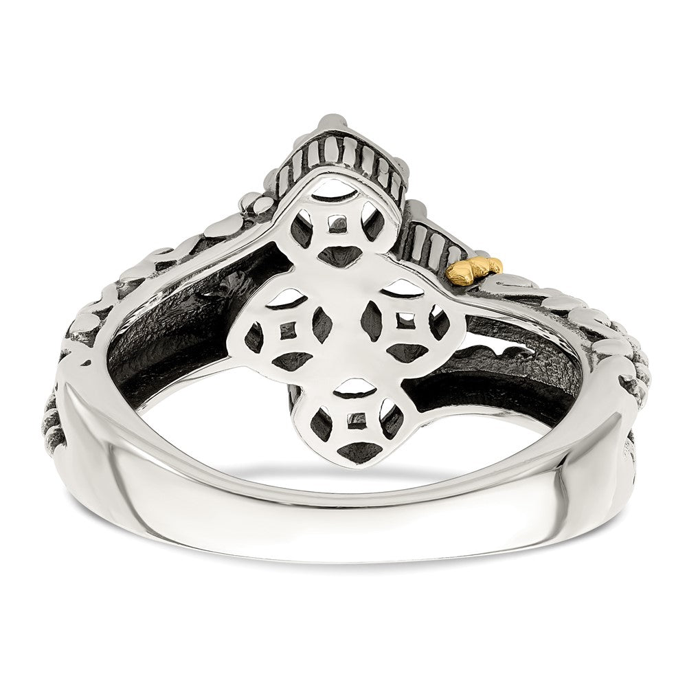 Sterling Silver Antiqued w/14k 4-stone Mother's Ring - 30