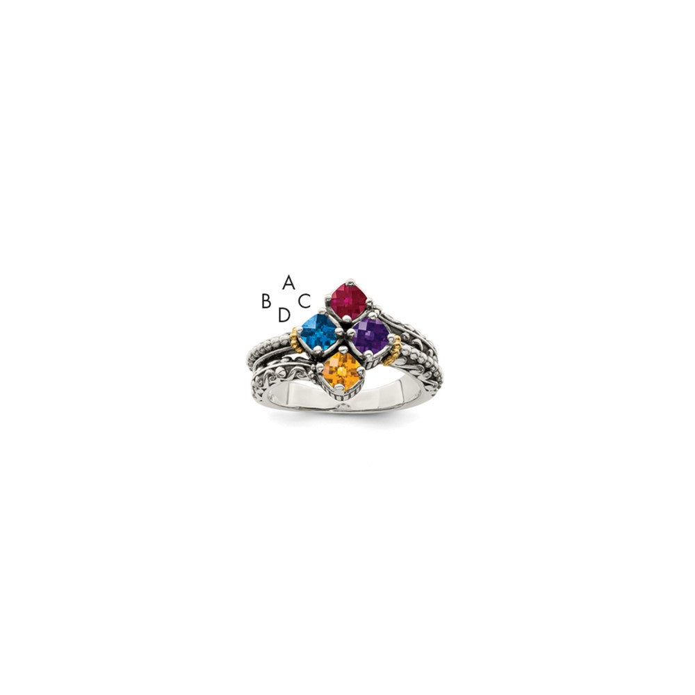 Sterling Silver Antiqued w/14k 4-stone Mother's Ring - 30