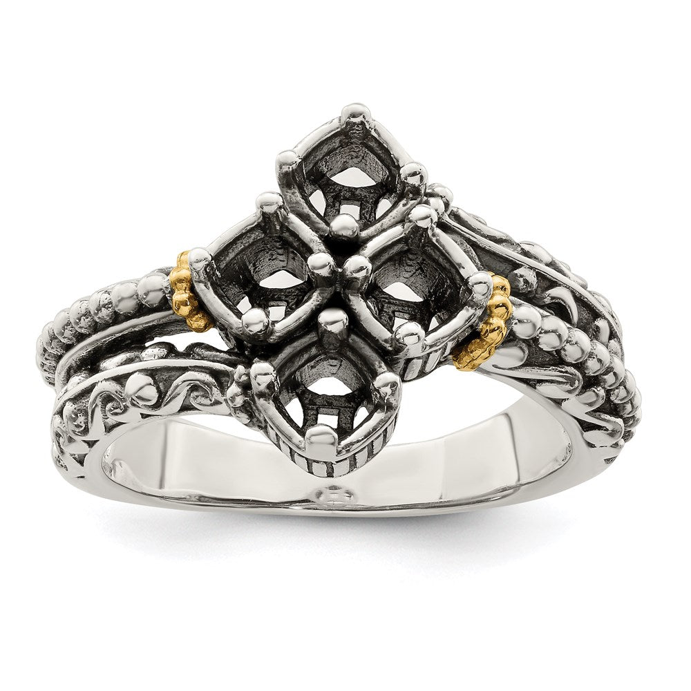 Sterling Silver Antiqued w/14k 4-stone Mother's Ring - 30