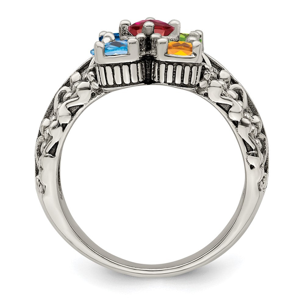 Sterling Silver Antiqued w/14k 5-stone Mother's Ring - 30