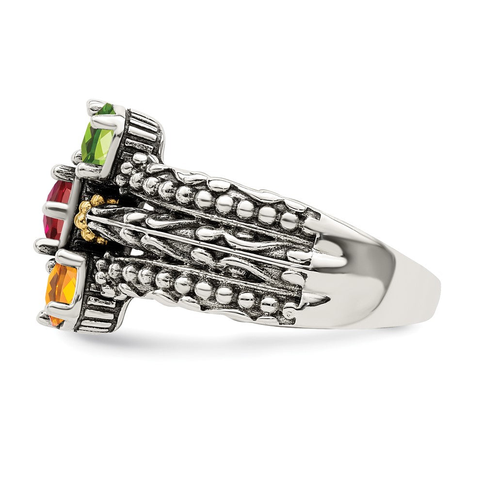 Sterling Silver Antiqued w/14k 5-stone Mother's Ring - 30