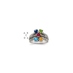 Sterling Silver Antiqued w/14k 5-stone Mother's Ring - 30