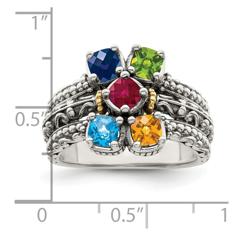 Sterling Silver Antiqued w/14k 5-stone Mother's Ring - 30