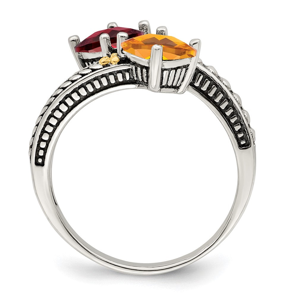 Sterling Silver Antiqued w/14k 2-stone Mother's Ring - 33