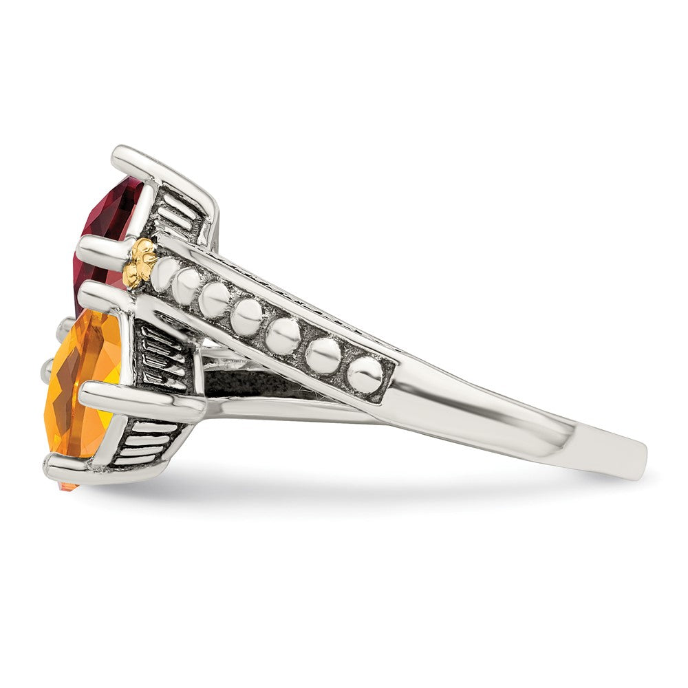 Sterling Silver Antiqued w/14k 2-stone Mother's Ring - 33