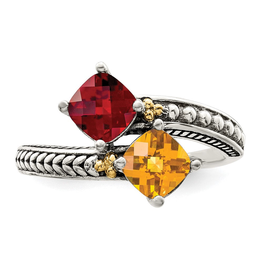 Sterling Silver Antiqued w/14k 2-stone Mother's Ring - 33