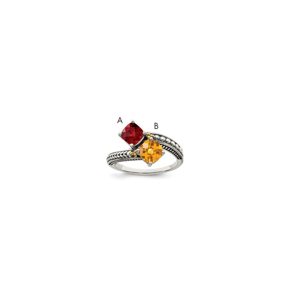 Sterling Silver Antiqued w/14k 2-stone Mother's Ring - 33