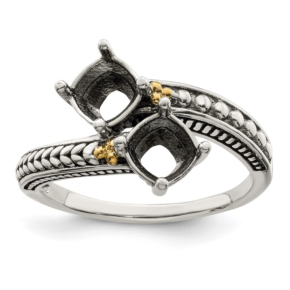 Sterling Silver Antiqued w/14k 2-stone Mother's Ring - 33