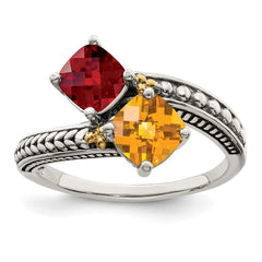 Sterling Silver Antiqued w/14k 2-stone Mother's Ring - 33