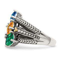 Sterling Silver Antiqued w/14k 3-stone Mother's Ring - 33